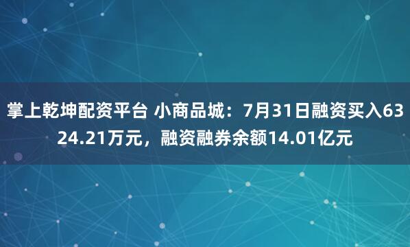 掌上乾坤配资平台 小商品城:7月31日融资买入6324.21万元,融资融券余额14.01亿元